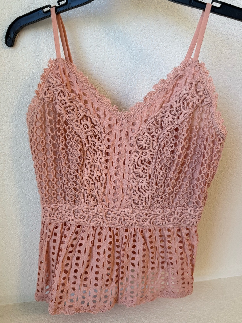 Lace Eyelet Peplum Cami Tank Top - Pink